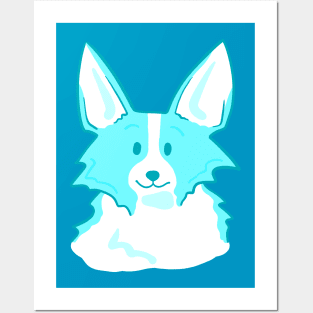 Blue Adorable Corgi Face Posters and Art